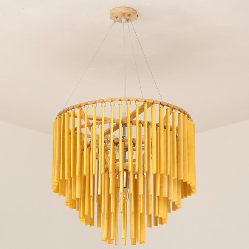 Tiered Chandelier Pendant Light Contemporary Bamboo 4 Heads Yellow Hanging Lighting for Restaurant