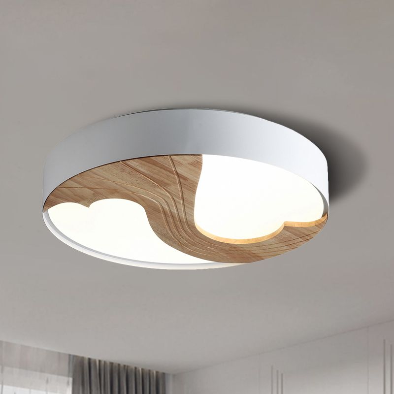 White Circular Flush Light Simplicity LED Acrylic Flush Mount Lighting Fixture with Wood Design