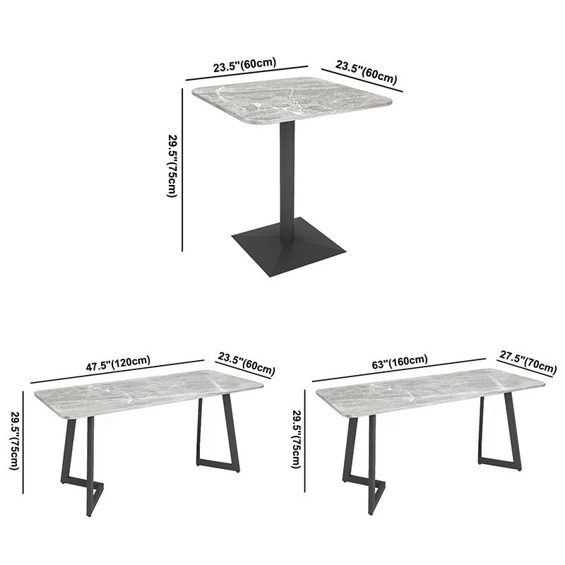 Industriële eettafel van gesinterde steen, keukentafel, grijze tafel met zwart frame voor eetkamer