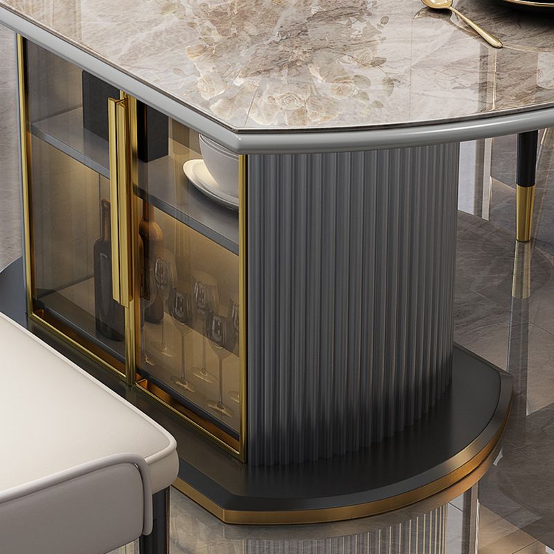 Glossy Gray Dining Set with White Chairs 1/5/7 Pieces Stone Top Dinette Set for Kitchen