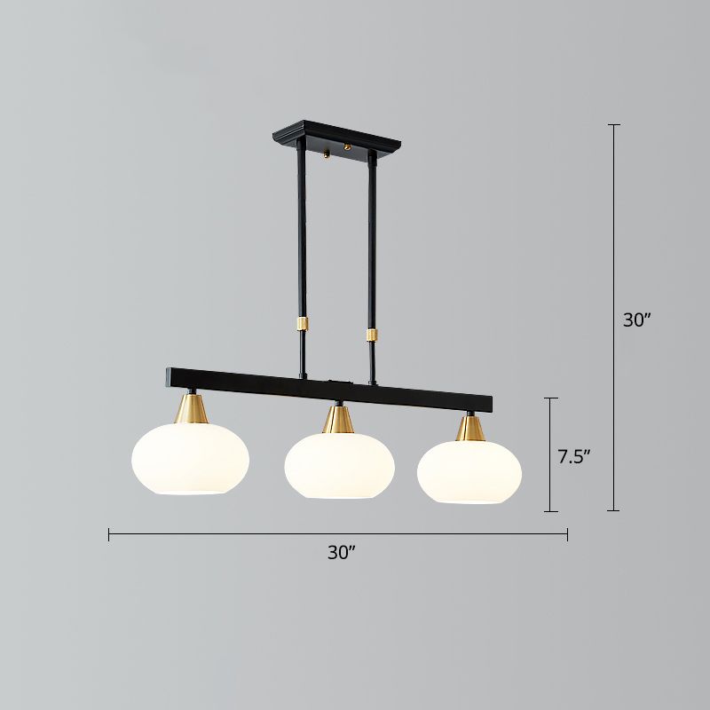 Black Linear Hanging Lamp Minimalism Dining Room Island Light with Oval Opal Glass Shade