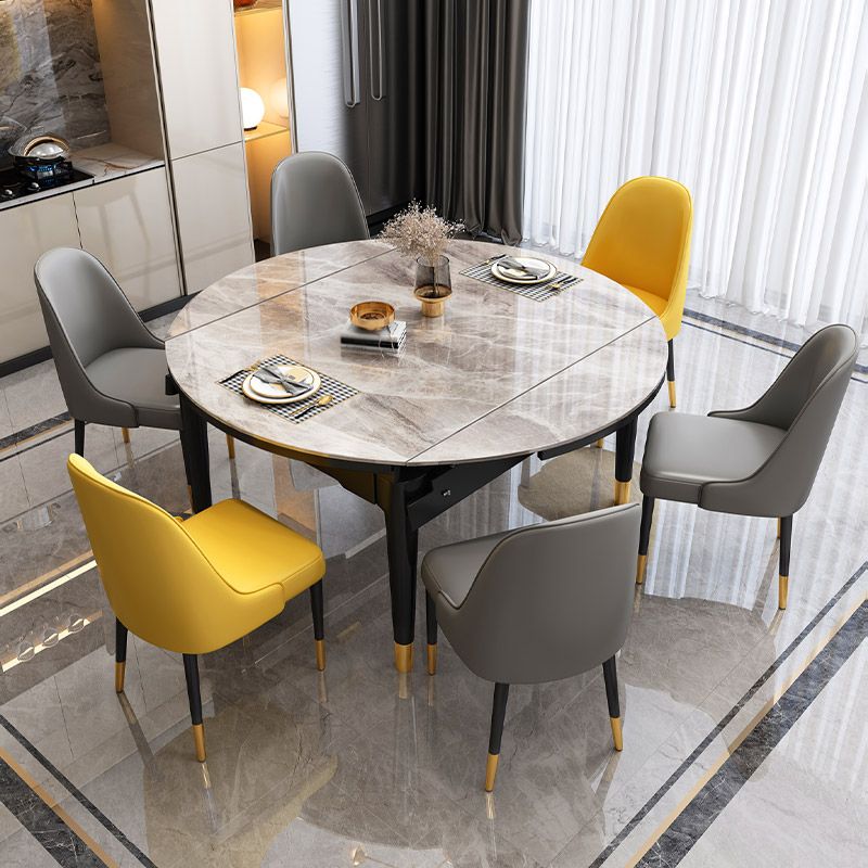 Traditionele luxe ronde eettafel, stenen eetkamer met druppelblad, meubelen
