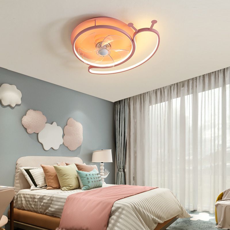 5-Blade Children Fan with Light LED Metallic Pink Ceiling Fan for Foyer