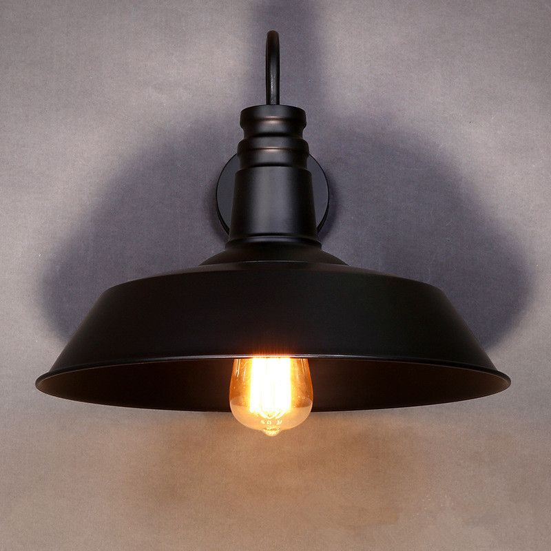 Flat Shape Wall Light Industrial Style Metal 1 Light Wall Lamp for Outdoor Sconces