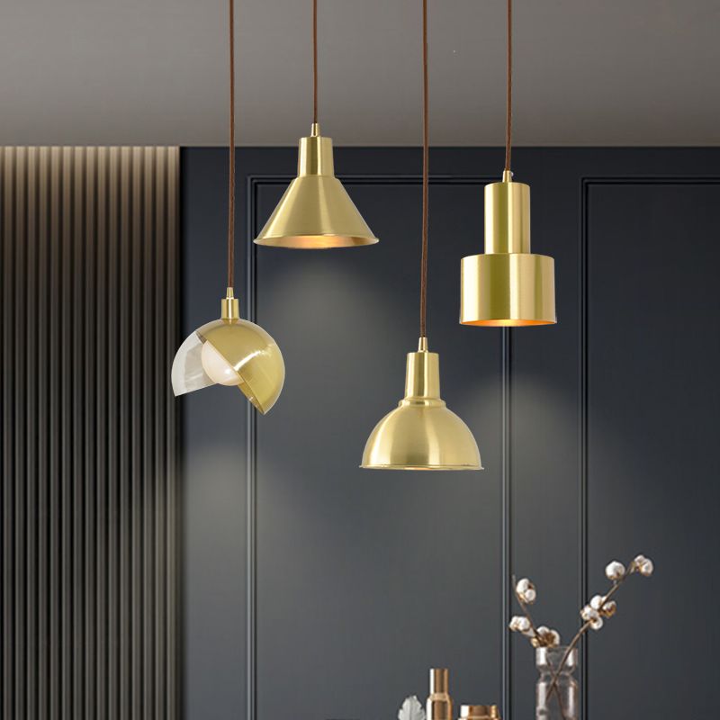 Cord Hung Pendant Ceiling Light Minimalist-Style Metal Gold Hanging Ceiling Light