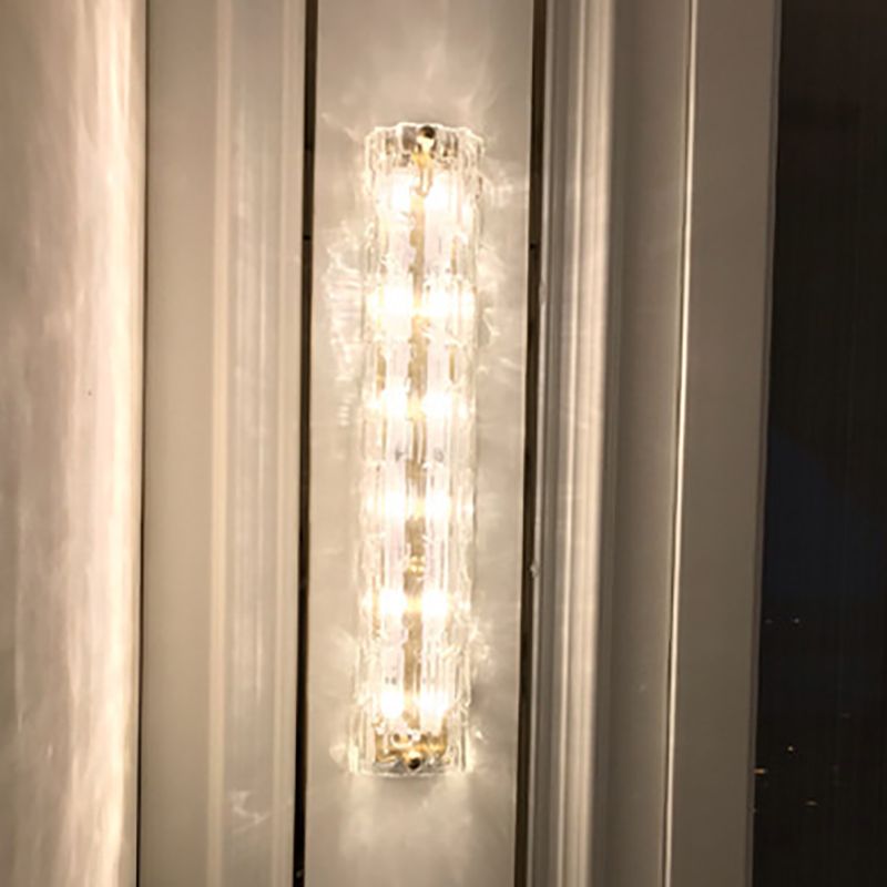 Brass Cylinder Wall Light Modern Gold Wall Sconce with Glass for Living Room