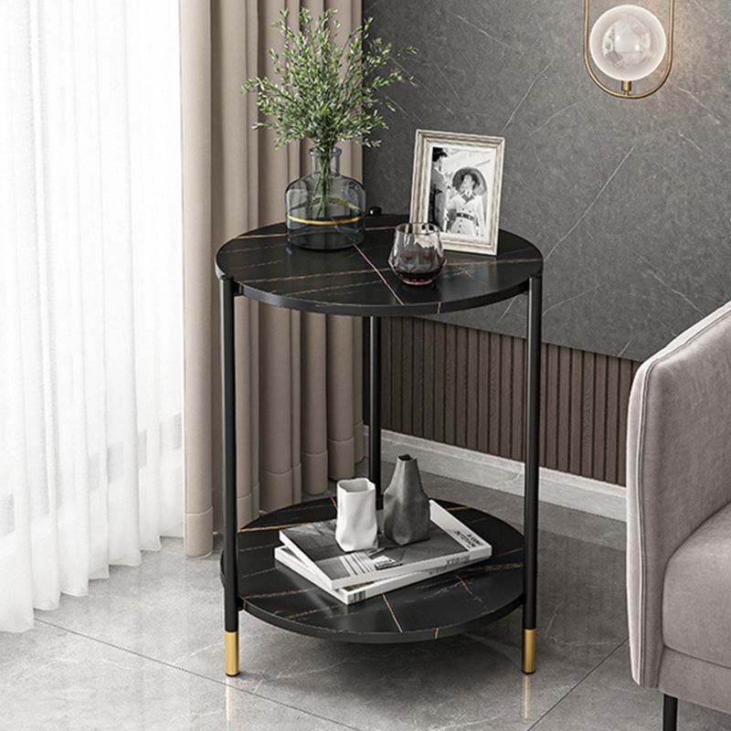 Modern Slate and Metal Single Coffee Table Frame Round Glam Coffee Table