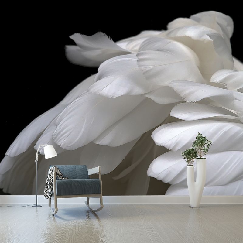 Feather Mural for Sleeping Room Wall Art in Light Color, Stain Resistant