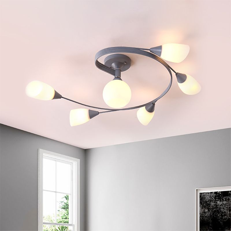 Curly Semi Flush Mount Light Nordic Fer 4/6 HEAD GREN / ROSE / JAUNE PLAFICATION AVEC BLAND D'ECVOIRE DE VERRE