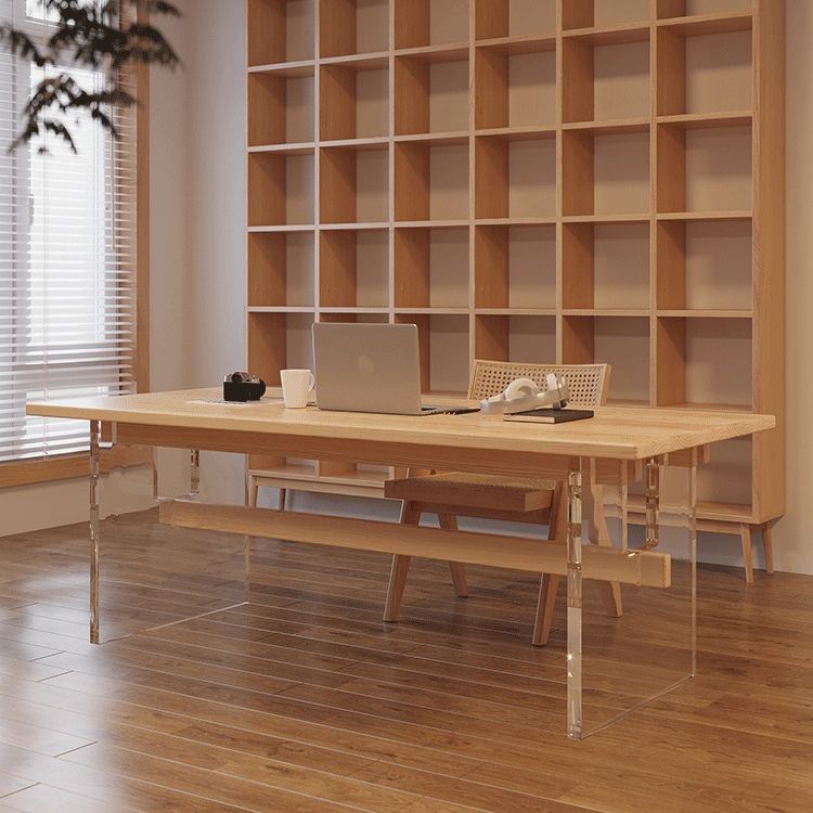 Solid Wood Trestle Base Table Modern Furniture in Natural for Restaurant