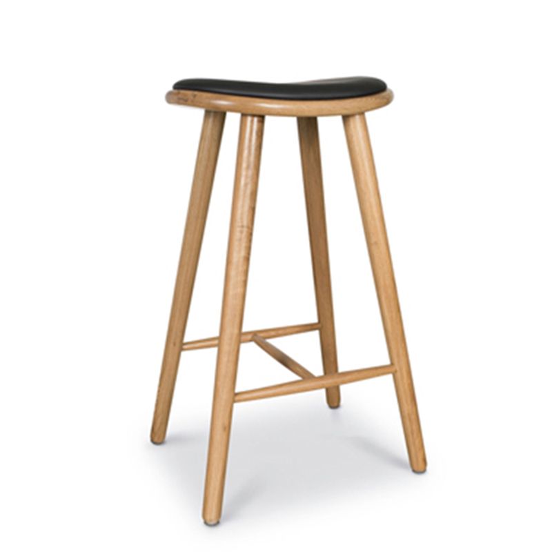 Contemporary Solid Wood Backless Counter High Stool with Leather Cushion