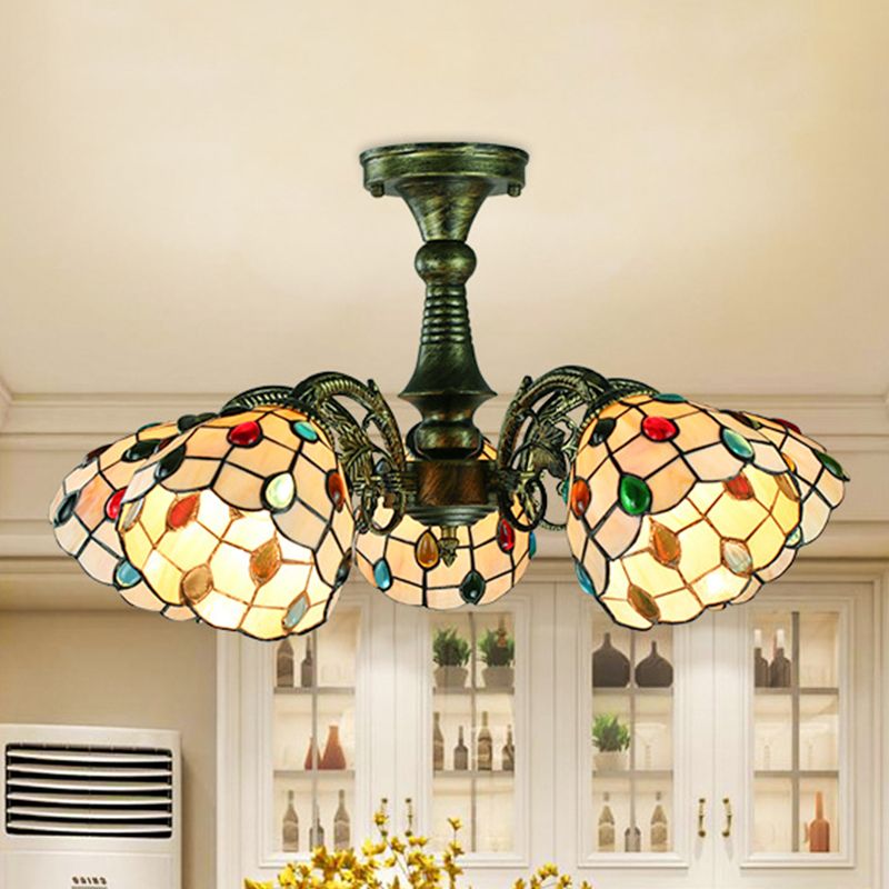 Buntglas Tiffany Style Blatt/Pfauen Schwanz/Blütenheize Beleuchtung 3/5 Lichter hängen Deckenlicht in antiker Bronze