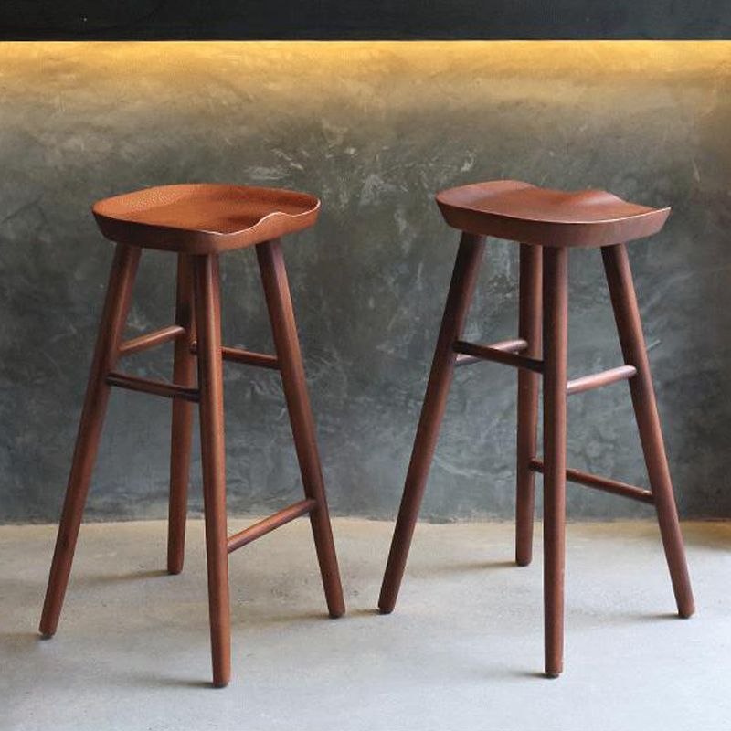 Industrial Armless Bar Stools Wood Dining Stool with Footrest