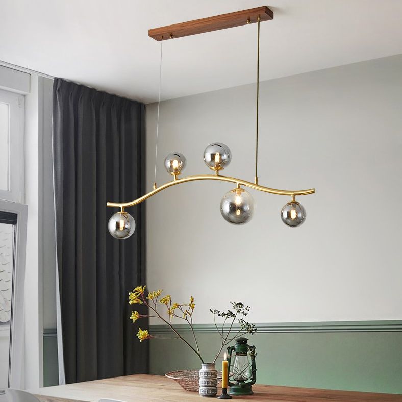 Luz de la isla Sputnik de madera en moderna luz colgante de cobre de estilo artístico con sombra de vidrio