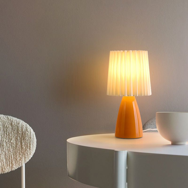 Pleated Fabric Table Lamp Macaron Style 1 Head Ceramic Nightstand Light