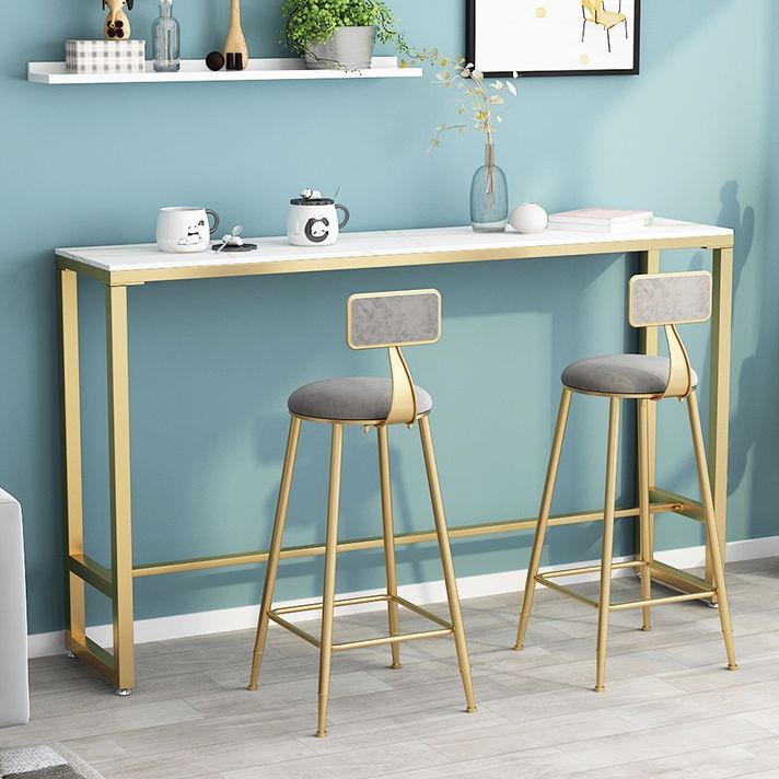 1/3 Pieces Glam Iron Bar Table Set Rectangle White Stone Top Bistro Set with Footrest