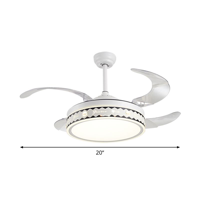 Drum Shade 4-Blade Hanging Lüfterlampe Einfache LED White Semi Flush Mount, 20 "breit
