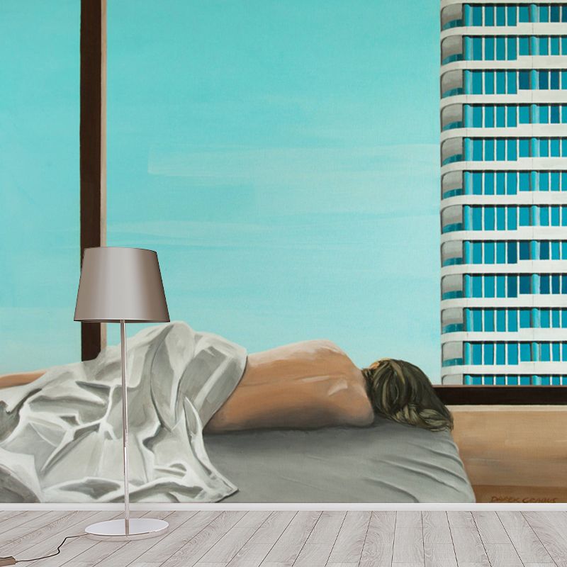 Blue Modern Art Wall Murals Decal Large Size Sleeping Woman Wall Decor for Apartment