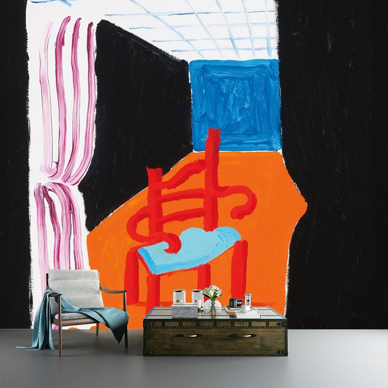 Orange-Blue Modern Art Mural Whole Theater Entrance Painting Wall Decor for Home