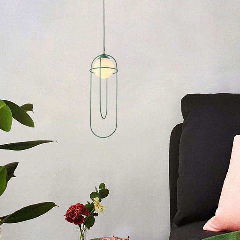 Glass Ball Pendant Light Macaron Style 1-Light Hanging Light with Cage