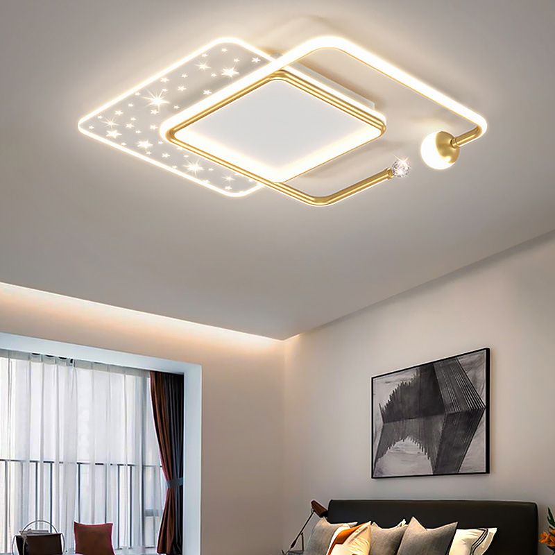 Modern Flush Mount Gold Metal LED Ceiling Light Fixture for Bedroom