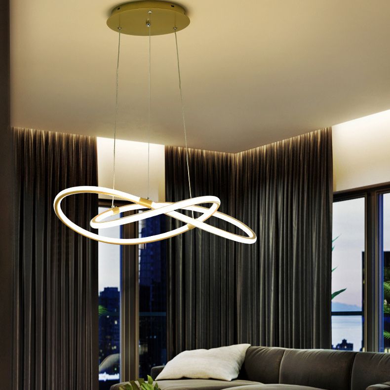 Minimalist Twist Chandelier Pendant Acrylic Living Room LED Suspension Lamp in Gold