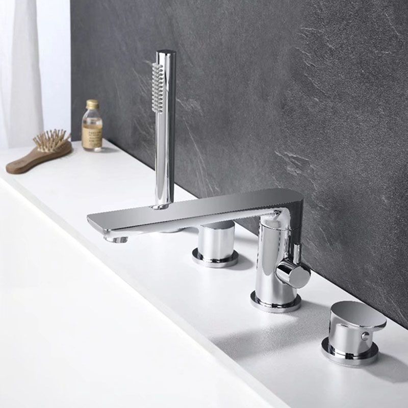 Deck Mounted Tub Filler Copper Lever Handle Low Arc Handshower Tub Filler