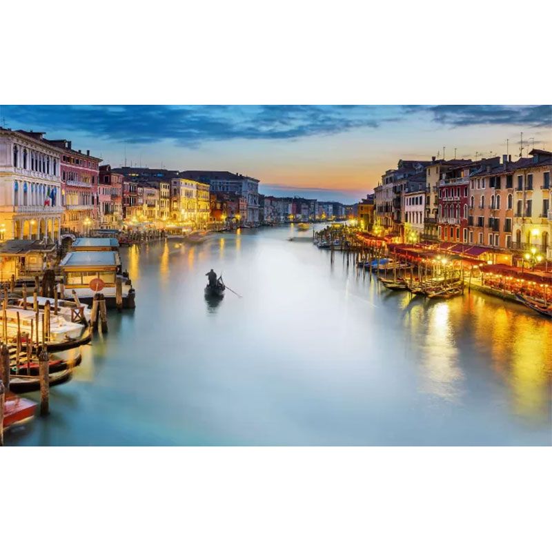 Green and Blue Venice Mural Wallpaper Moisture-Resistant Wall Art for Accent Wall