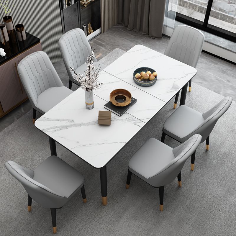 Dining Room Set Contemporary Rectangular Extendable Sintered Stone Dining Table with Wood Base