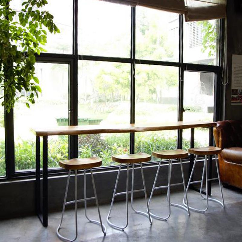 Contemporary Solid Wood Counter Stool Saddle Seat Bar Stool with Footrest