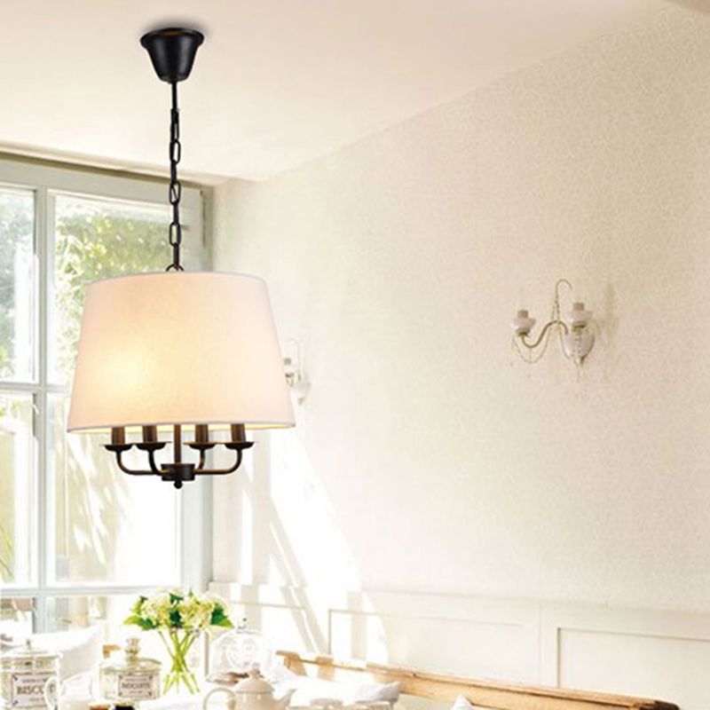 4-Light Fabric Drum Chandelier Traditional Candle Style Ceiling Light for Room