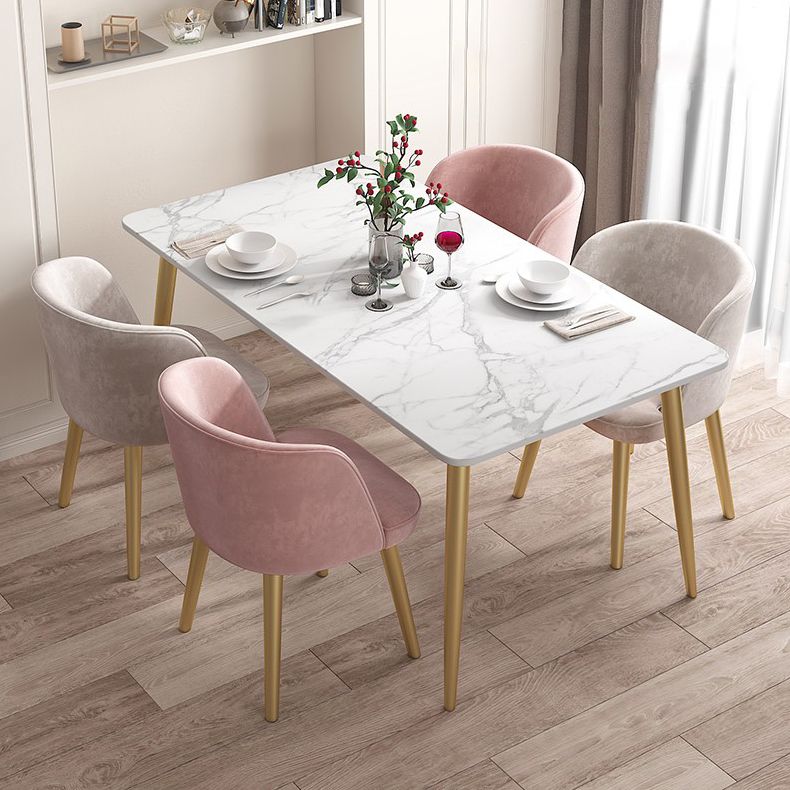 Sintered Stone Dining Table Traditional Luxury 4 Legs Table with Gold Frame