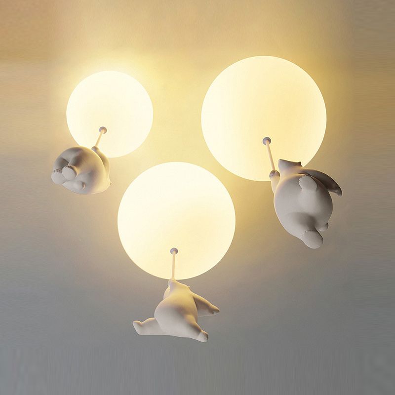 Cartoon 1-Light Ceiling Light White Balloon Shape Glass Flush Mount Light Fixture