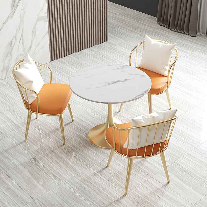 Metal Traditional Luxury Round Table White Sintered Stone Top Table with Tulip Base