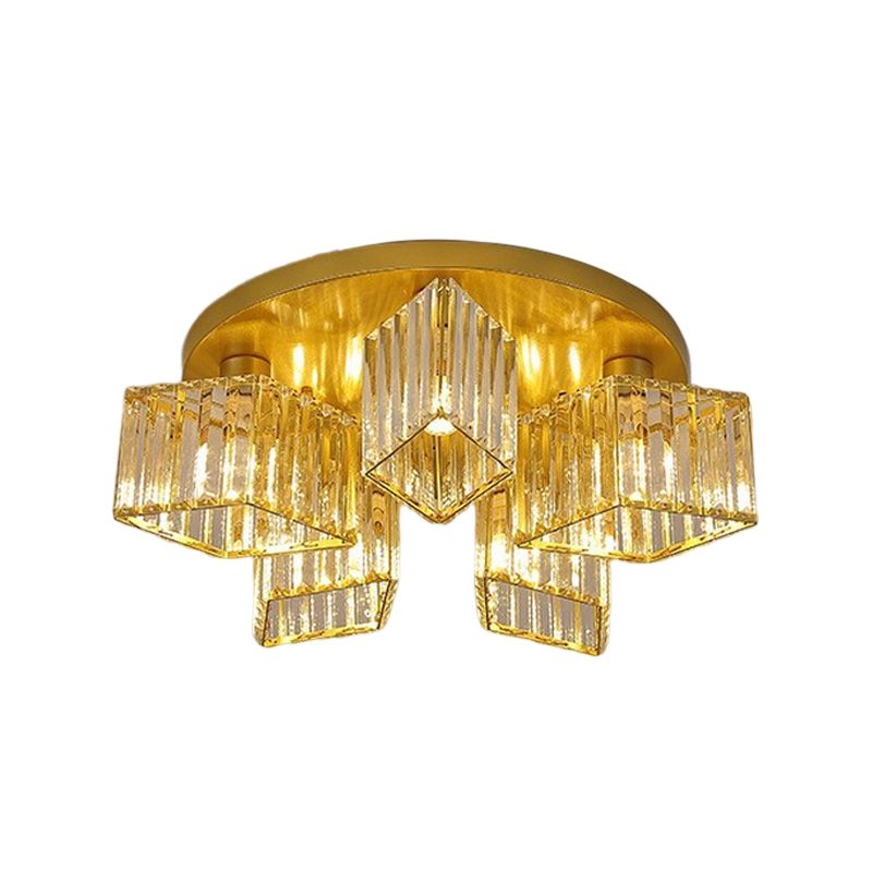 3/4/5/6-Light Golden Flush Mount Lighting Modernism Glass Shaded Ceiling Light