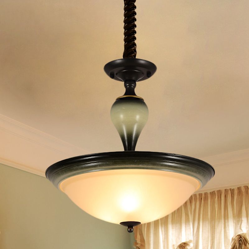 Retro Bowl Semi Flush Mount Light 3 Bulbs Frosted Glass Flushmount Lighting in Black
