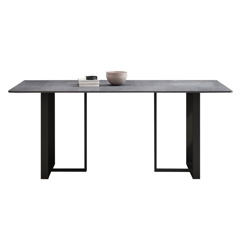 Mesa de estilo simplicidad rectángulo de piedra sinterizada mesa de comedor de base de pedestal doble para el hogar