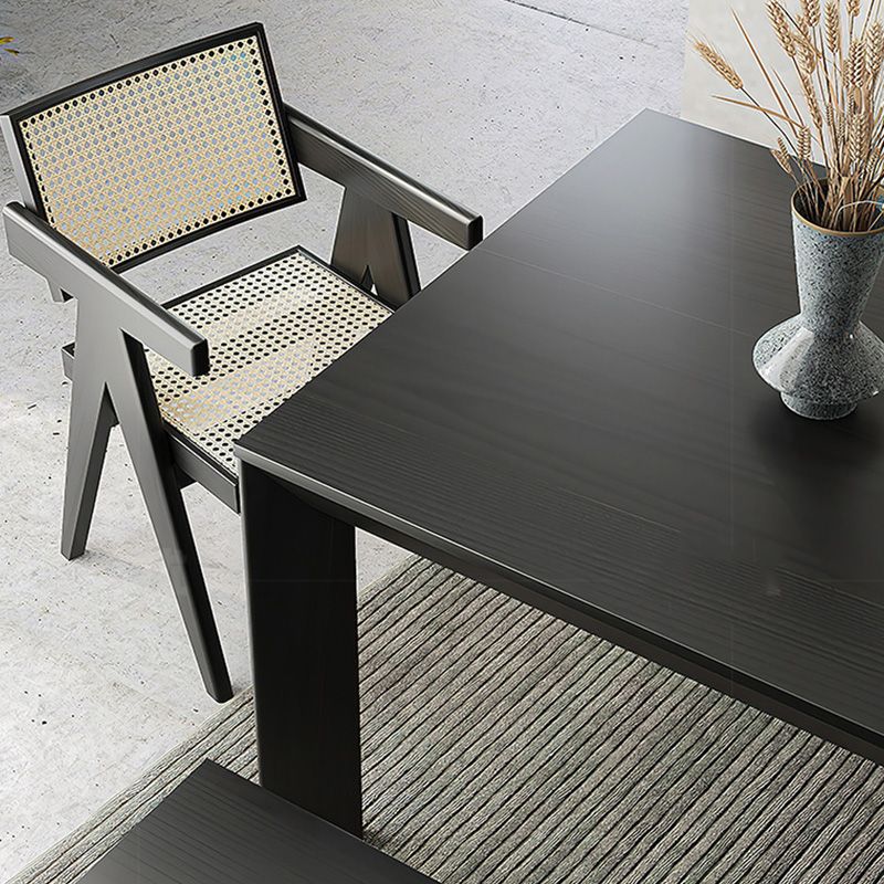 Rectangle Black Base Dining Table Modern Pine Wood Table for Kitchen Living Room