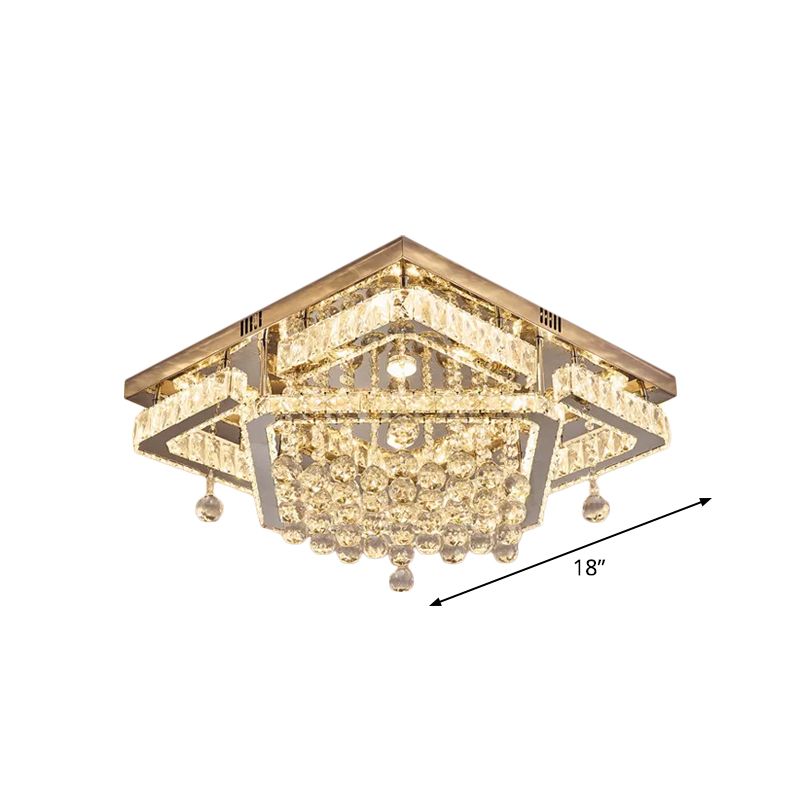 Clear Crystal Square Ceiling Flush Mount Simple LED Flushmount Light in Warm/White Light, 18"/23.5" W