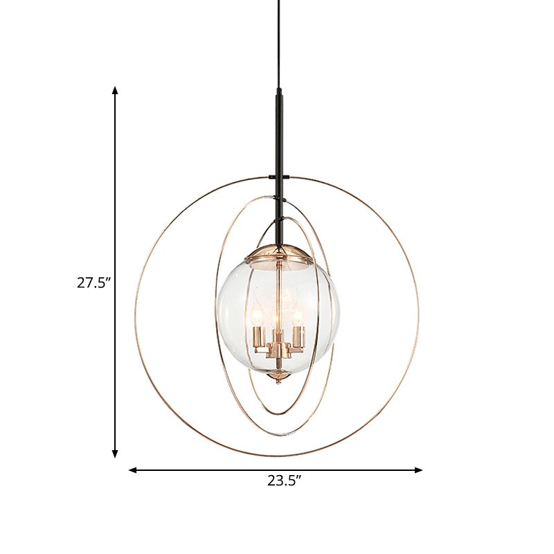 Roségold kreisen Ringe hängende postmoderne 3-Fulb-transparente Glaskronleuchter