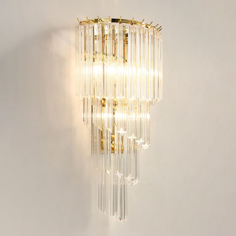Crystal Tiered Sconce Light Fixture Simplicity Style Clear Wall Lighting Fixture