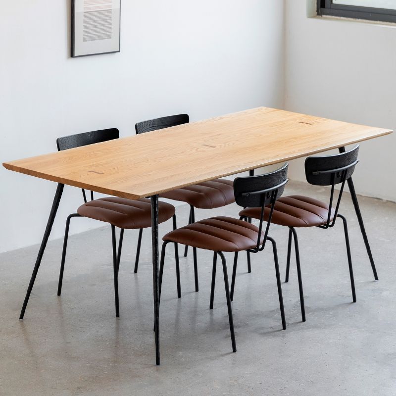Solid Wood Dining Table Rectangle Metal Base Dinner Table for Dining Room