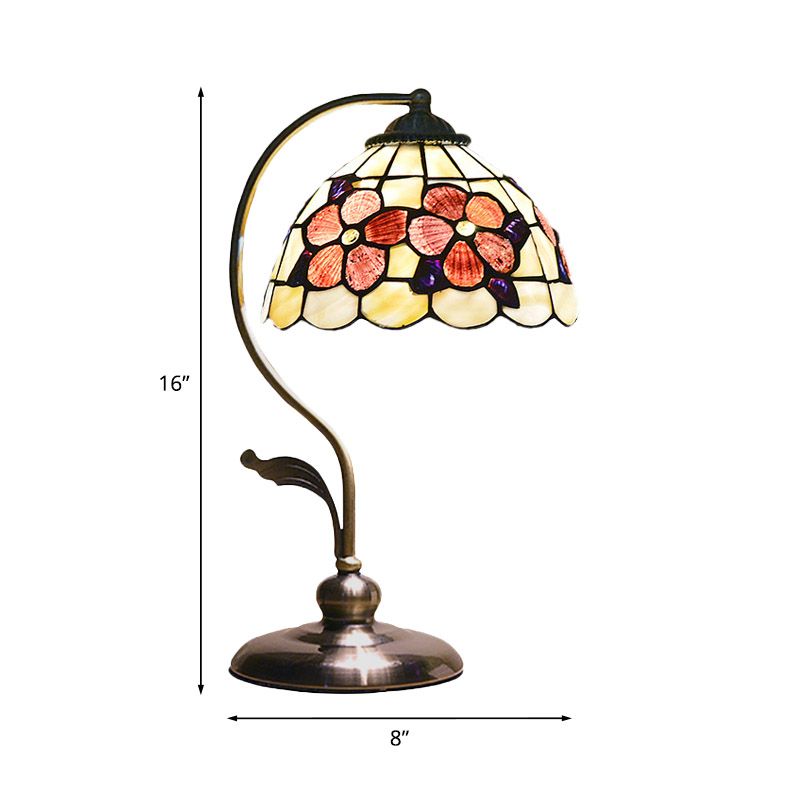 Natural Shell Red Nightstand Light Flower Pattern 1 Head Mediterranean Table Lamp