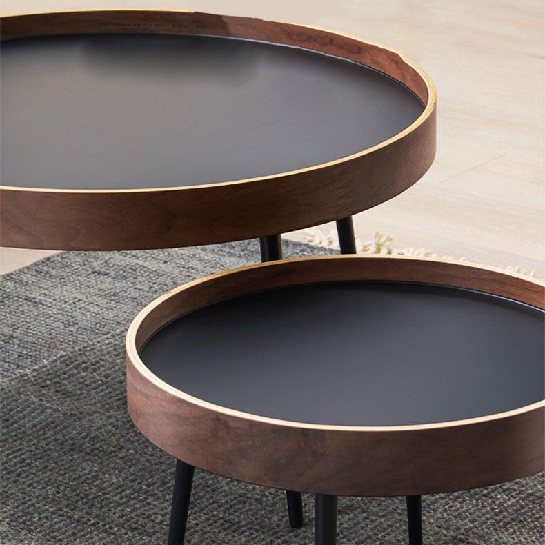Tray Top Solid Wood Coffee Table Round Single Cocktail Table in Brown