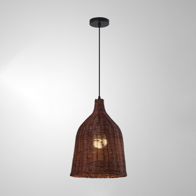 1-Licht-Hangleuchte-Leuchte asiatische Pendellampe mit Rattan-Schatten für Wohnzimmer