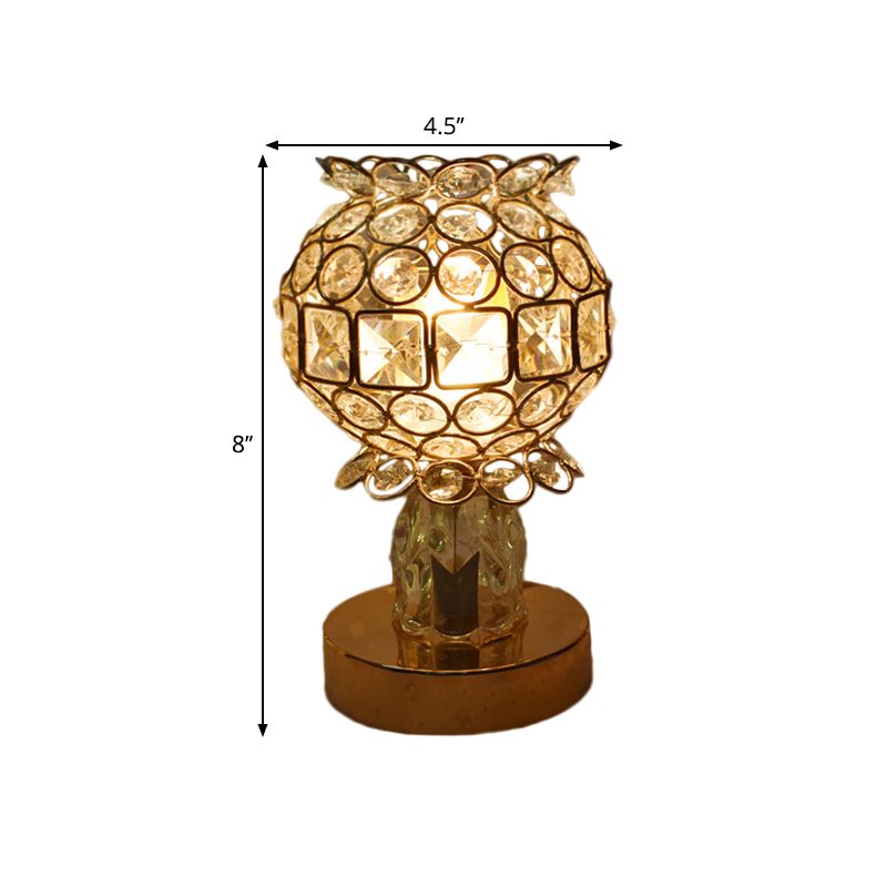 Cuboid/Globe/Crown Desk Light Contemporary Crystal Embedded Single Bedroom Night Table Lamp in Gold