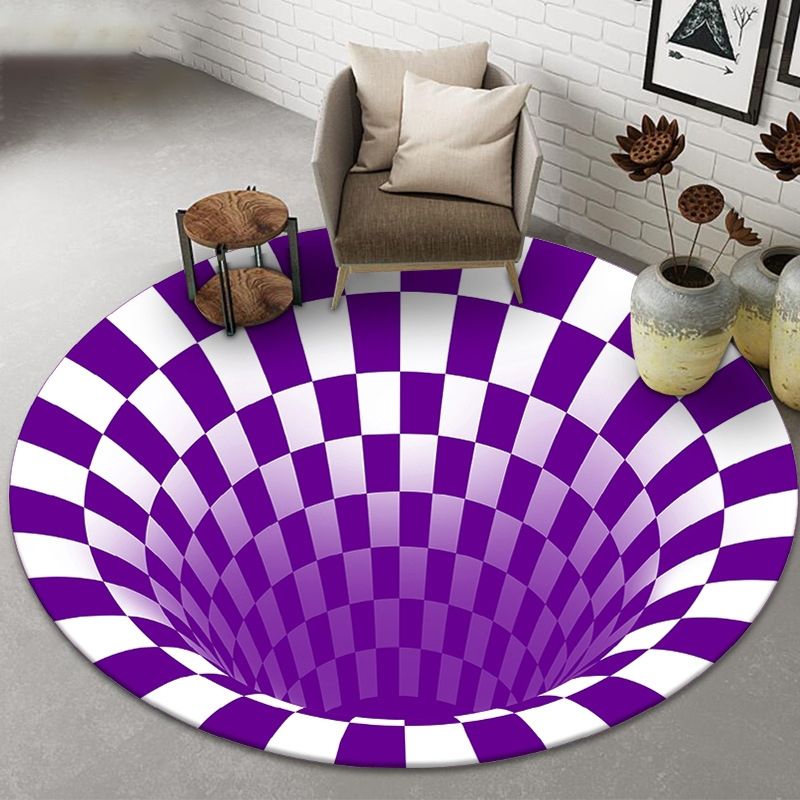 Round Bold 3D Print Rug White Tone Polyester Area Carpet Non-Slip Backing Rug for Living Room