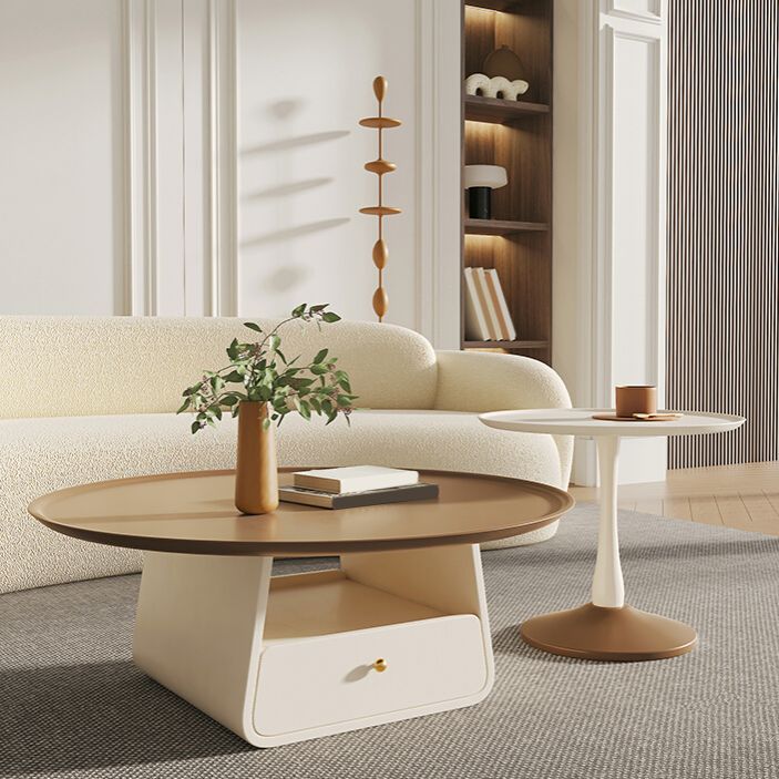 Pedestal 2-Piece Coffee Table Set Modern Round Tray Top Cocktail Table with Storage