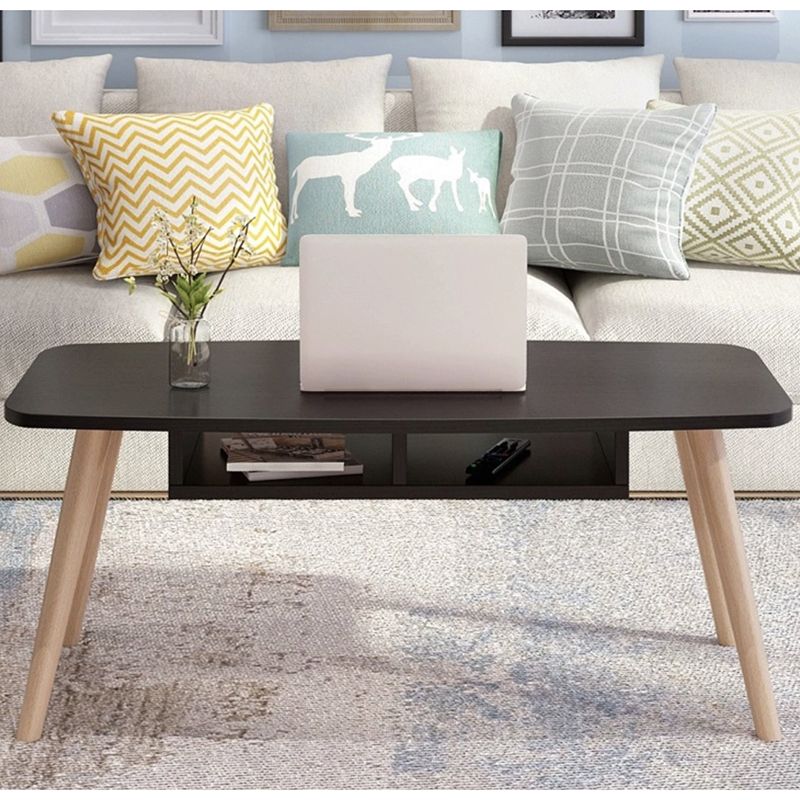 Rectangular Coffee Table with Artificial Wood/black/white Top on 4 Legs Cocktail Table