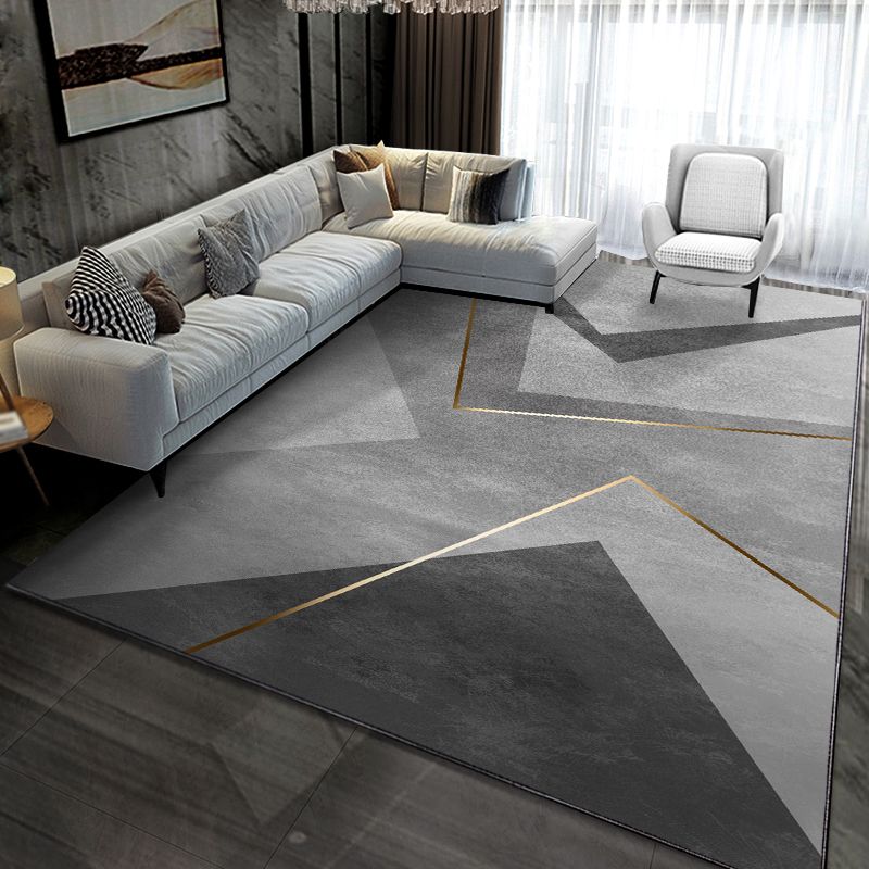 Chic Grey Carpet Modern Geometric Pattern Rug Polyester Stain Resistant Area Rug for Drawing Room